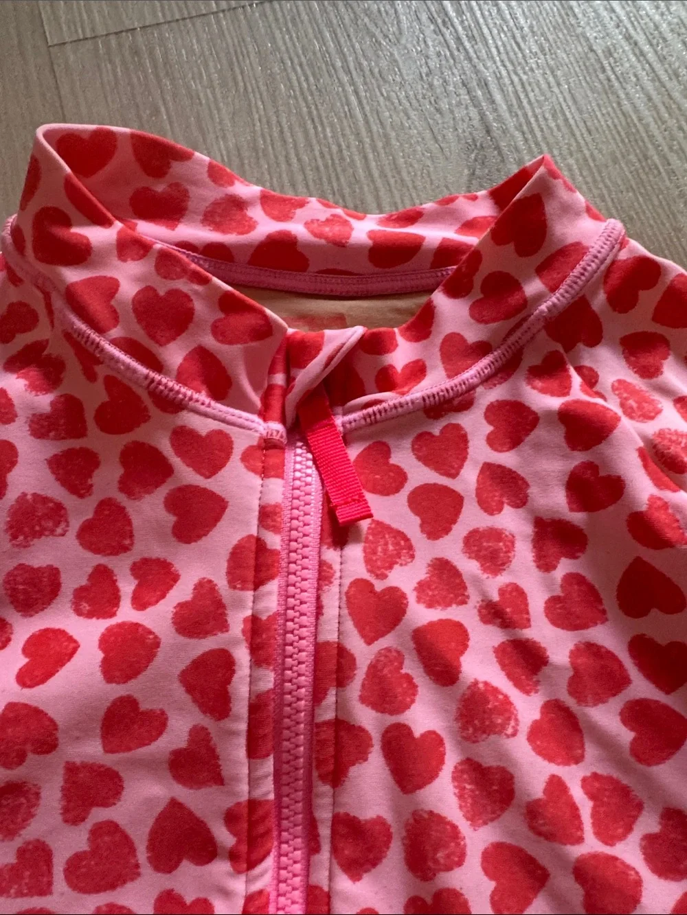 Crewcuts Girls' Pink and Red Heart-Print Long-Sleeve One-Piece Swimsuit